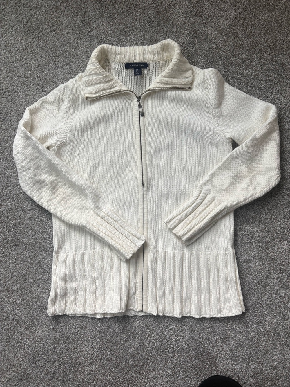 Lands' End Women's White 100% cotton Full-Zip Knit Cardigan